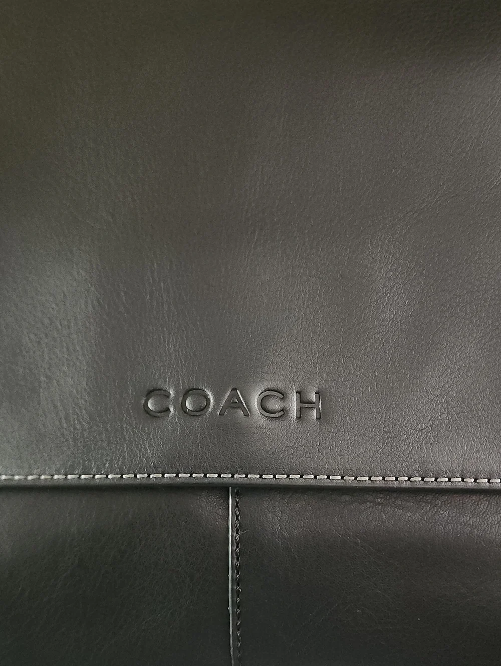 Coach Black Leather Men's Messenger Bag with Striped Strap